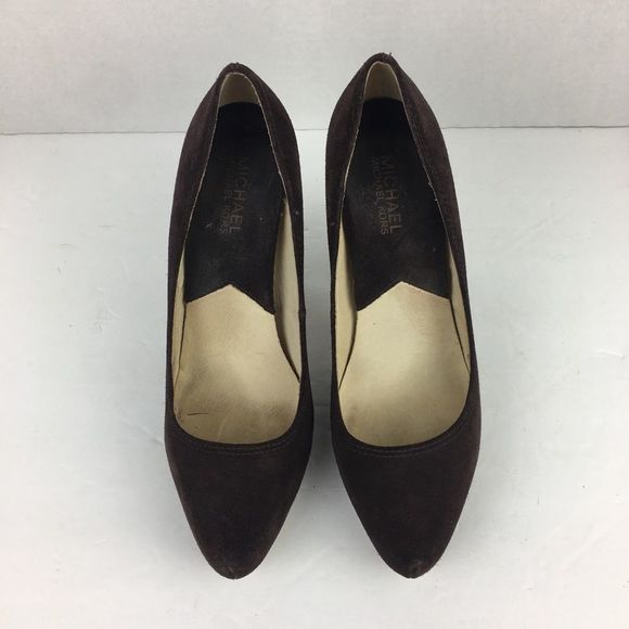 MICHAEL Michael Kors Shoes - Michael Kors Brown Leather Suede Block Heels Size 7.5 Preppy Office Almond Toe